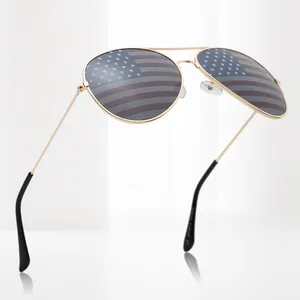 定制标志品牌超热眼镜黑色深浅不锈钢金属男士独立日7月太阳镜