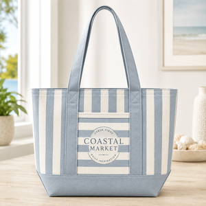 Nouveau sac fourre-tout en toile de coton violet à rayures, réutilisable, brodé, avec fermeture éclair, pour la plage et le shopping - Product Image 4