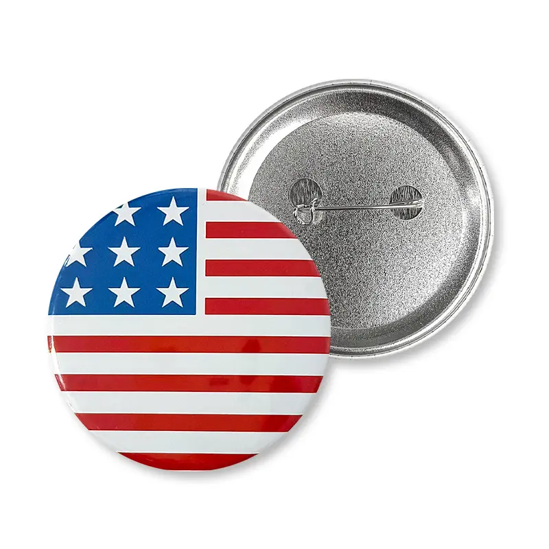Hot American Flag Round Buttons Lapel Round Pins And USA Flag Metal Badge For Fourth of July Election Patriotic Events