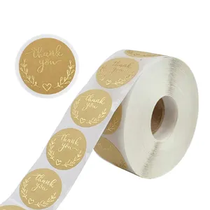 Atacado Adesivo Redondo Etiquetas Hot Gold Foil Flor Rolo De Vinil Personalizado Obrigado Etiqueta Para Decoração