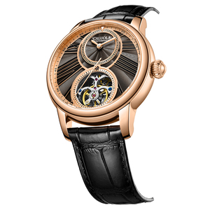 Montre mécanique squelette Caluola Flywheel avec verre <span class=keywords><strong>saphir</strong></span> synthétique arqué, bracelet en <span class=keywords><strong>cuir</strong></span>, étanche 5 ATM pour homme - Product Image 2