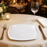 Assiette de service en mélamine blanche brillante avec rebord surélevé incassable de qualité alimentaire pour hôtel, restaurant, traiteur