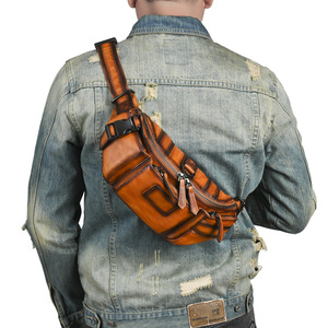 Sac banane en cuir véritable marron pour homme, style moto, multi-poches, usage quotidien, été 2025 - Product Image 2