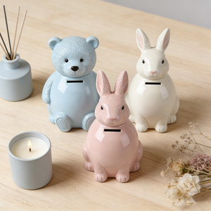 Tirelire en céramique portable de haute qualité, motif lapin et ours de dessin animé mignon, pour enfants, idéale pour cadeaux et décoration intérieure - Product Image 3
