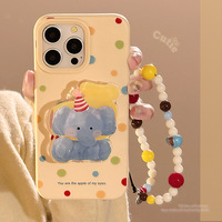 Coque de téléphone en TPU avec support éléphant de dessin animé pour iPhone 16, 15, 18 Pro Max et 13ème génération avec chaîne de suspension