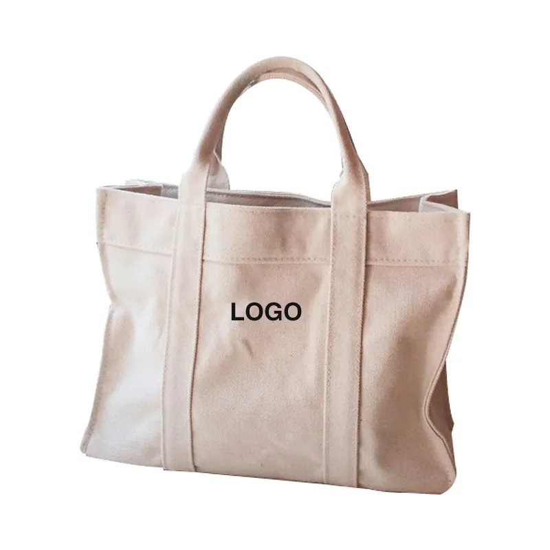 Borsa Tote in tela di cotone con Logo stampato personalizzato in tessuto di cotone spesso 12oz 16oz tascabile di grande capacità