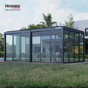 Pérgola de Aluminio Hooeasy para Jardín, con Techo de Láminas Ajustables, Puertas Corredizas de Vidrio, Impermeable, Modelo 9610 - Product Image 5
