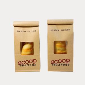 Emballage alimentaire personnalisé à emporter, sac en papier kraft brun à fond carré avec fermeture à lien pour boulangerie, pain, biscuits, friandises, avec fenêtre - Product Image 2