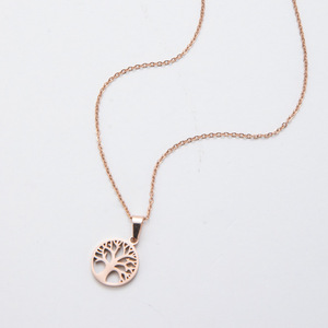 PVD Gold Plated Stainless Steel <b>Tree</b> of Life <b>Necklace</b> for Women | Rose Gold Lucky <b>Tree</b> Pendant - Product Image 2