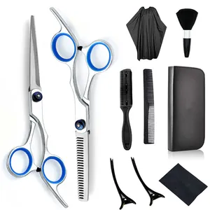 10PCS Hair Scissor set home use Hair Hairdressing Scissors Kit Hair Clipper Razor Thinning cutting Scissors Barber haircut set
