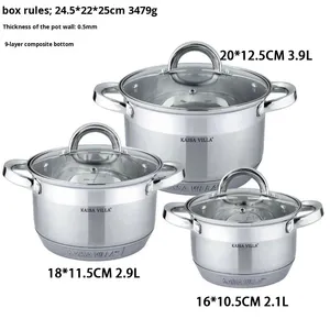סט כלי בישול יוקרתי, נירוסטה 201 ללא ציפוי, תחתית עבה אוניברסלית בת 9 שכבות, עיצוב מודרני, באריזת מתנה - Product Image 5