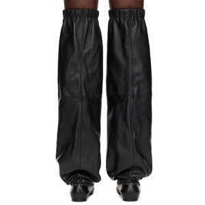 Women Front Bow Over the Knee Flat <b>Boots</b> Top Wide Elastic Cut Loose Long Booties Suede Metal Holes Decor <b>Pants</b> Shoes - Product Image 3