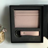 Dipersonalisasi Vegan Saffiano Kulit cocok pemegang kartu kredit gantungan kunci Set Multi warna dompet ramping cincin kunci hadiah Set