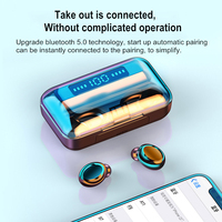 Écouteurs bluetooth v5.0 TWS, pour le sport, oreillettes sans fil, résistantes à l'eau avec microphone et boîte de charge LED, stéréo avec basses profondes
