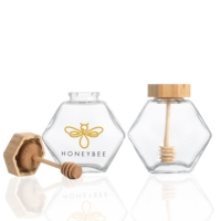 100ml 200ml 380ml Stoples Madu Kaca Heksagonal dengan Tutup Sekrup Emas Stoples Madu Kaca Kosong yang Dapat Disesuaikan