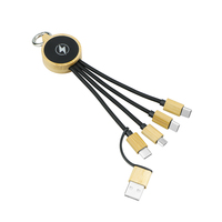 Chargeur porte-clés en bambou neutre en carbone avec logo LED lumineux Câble de charge rapide 3-en-1 Boîte-cadeau Tech d'entreprise