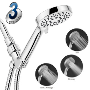 Cabezal de Ducha con 3 Funciones: Masaje, Lluvia y Rociado, Redondo, Cromado, Portátil, Fácil Instalación - Product Image 3