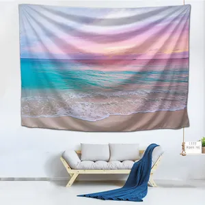 Coucher de soleil et lune mer vague cocotier tapisserie mandala tenture murale tapisserie spirituelle belles filles pur trippy tapiz