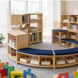 Banc incurvé Chiquitos Library avec étagère de rangement, sièges pour bibliothèque scolaire avec bibliothèque, coin lecture incurvé avec rangement - Product Image 6