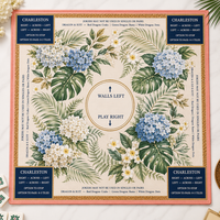 Tapis de Mahjong à surface lisse motif Hortensia Bleu, avec texte des règles de Charleston, base en caoutchouc haute adhérence, OEM ODM pour jeux de table de jardin et de fête