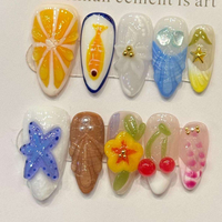 Ongles artisanaux de haute qualité, vente en gros d'usine, très demandés, forme carrée française, amande, motif ours sculpté vert, pour doigts
