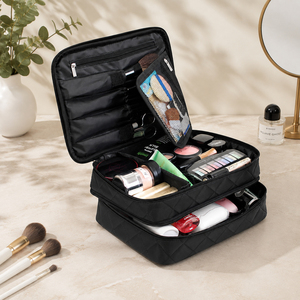 GORFIA Nylon Quilted Diamond Pattern <b>Case</b> Luxury Vintage Style Customized Black Portable Travel <b>Makeup</b> Bags Women Beauty Box - Product Image 2