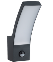 Applique murale LED extérieure étanche IP54 avec détecteur de mouvement PIR, diffuseur en polycarbonate, base en aluminium, angle de faisceau de 20 degrés, garantie 2 ans