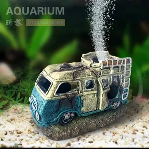 Aquarium Decor Resin Material Air Pump Tube Abandoned Car Wreck Fish Tank Decoration