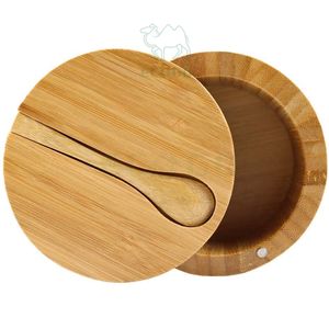 Caja de sal de bambú con tapa magnética giratoria, tarro redondo de sal para condimentos, bodega, guardián de sal para cocina casera - Product Image 4