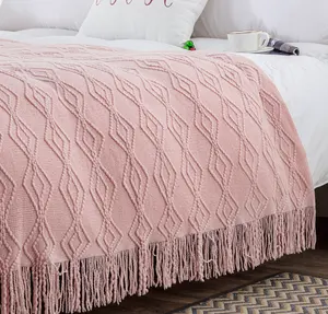 Bohemian Travel Throw Knitted Blanket Luxury Decorative Tassels Throw Knitted Blanket For Beds