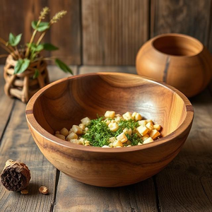 Tazón de Madera Moderno Hecho a Mano, Acabado Pulido Suave, Duradero y Ligero, para Servir Ensaladas, Bocadillos, Uso en el Hogar y Restaurantes RMW - Product Image 5