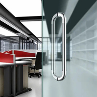 Poignée de porte moderne double face en acier inoxydable, verre trempé, design contemporain, garantie 5 ans, personnalisable pour salle de bain