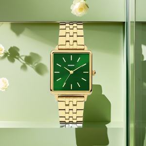 Montre de Luxe à Quartz pour Femme, Carrée 28.5*35.8mm, Plaqué Or 14K, Bracelet en Acier Inoxydable, Logo Personnalisé, Fournisseur ODM Chine - Product Image 2