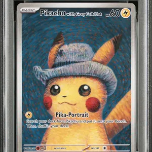 Chapeau en papier gris classé, Van Gogh <span class=keywords><strong>Pikachu</strong></span>, édition artistique spéciale, rare, japonais, écologique, authentique, original, de grande valeur, objet de collection, d'occasion - Product Image 3