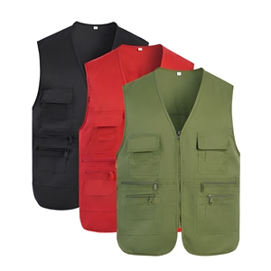 Gilet utilitaire à col en V pour homme, couleur unie, sans manches, avec plusieurs poches - Product Image 1