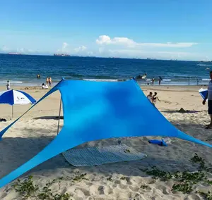 Pop Up Beach Tent Sun Shelter UPF50+ with Sand Shovel Ground Pegs and Stability Poles Use For Camping