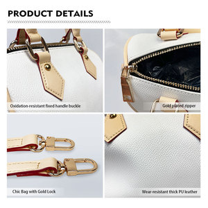 Sac à main élégant pour femme, sac cylindrique personnalisé avec imprimé feuilles tropicales, mini sac Boston en cuir PU, impression à la demande - Product Image 6