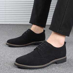Men <strong>Suede</strong> Pu Brogue <strong>Oxford</strong> <strong>Shoes</strong> Lace-Up Round Toe Wingtip Perforated Low Heel Leather Sole British Business Casual <strong>Shoes</strong> Black - Product Image 5