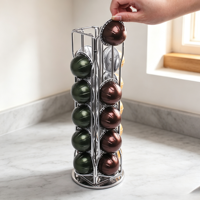 Support de capsules de café rotatif à 360 degrés en métal, miroir électroplaqué, tour de rangement pour dosettes de café de taille standard