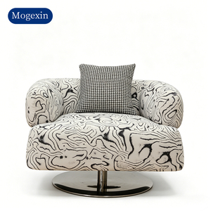 Fauteuil pivotant moderne en tissu imprimé abstrait, fauteuil de salon rembourré avec base en métal pour salon - Product Image 6
