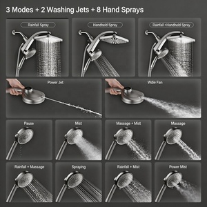 Système <span class=keywords><strong>de</strong></span> <span class=keywords><strong>douche</strong></span> chromé avec fixation magnétique intégrée, douchette murale et <span class=keywords><strong>pommeau</strong></span> fixe, 10 modes <span class=keywords><strong>de</strong></span> jet - Product Image 2