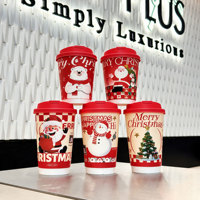 Vasos Desechables para Fiesta de Navidad con Diseño de Santa Claus, Muñeco de Nieve, Oso y Árbol, para Bebidas Calientes de 12oz y 16oz, Regalo Festivo
