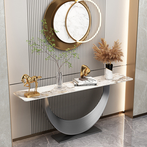 Luce mezza luna design di lusso Villa appartamento ingresso console tavolo argento acciaio inossidabile marmo consule tavolo - Product Image 1