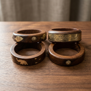 Antiguos brazaletes de madera hechos a mano hermosos y de diseñador con trabajo de incrustaciones de latón por INAM HANDICRAFTS - Product Image 3