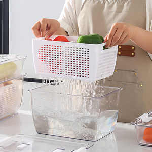 Japanese-style double-layer drain basket for home <b>refrigerators</b> and kitchens, with lid, suitable for washing fruits and - Product Image 3