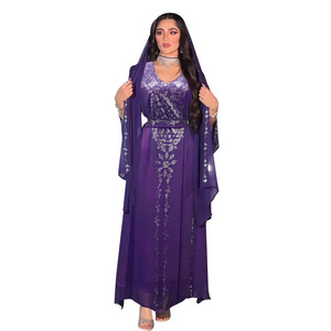 UNI Vestidos Elegantes Dubai Turquía Especial <span class=keywords><strong>Beck</strong></span> Cintura Alta Listones Brillantes Diseño Cerrado Abaya Con Bufanda - Product Image 3