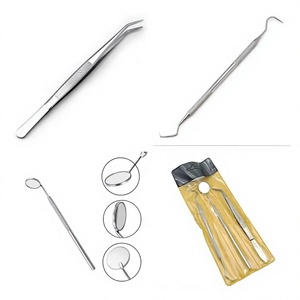 OPTITECH HEALTHCARE DS-0002 Kit de Exploración Dental de 3 Piezas: Pinzas, Espejo y Explorador Manual con Mango Roscado Plateado, Instrumentos Clase I - Product Image 1