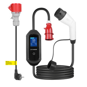 เครื่องชาร์จ EV แบบพกพา 11KW Type2 ปลั๊ก CEE พร้อมอะแดปเตอร์ 16A ปรับกระแสได้ ป้องกันความปลอดภัย - Product Image 1