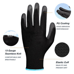 GLOVEMAN, guantes de trabajo de seguridad negros con revestimiento de <span class=keywords><strong>PU</strong></span> de punto sin costuras, agarre suave, Palma para hombres y mujeres, trabajo de servicio general - Product Image 2