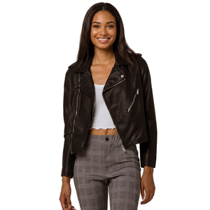 Chaqueta de cuero acolchada de piel de oveja para mujer - Chaqueta de cuero transpirable, duradera, impermeable y resistente al viento, ecológica para mujer - Product Image 2